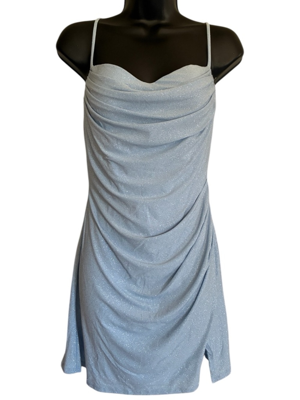 NWT Windsor Sparkle Draped Cowl Neck Slip Blue Dress - Size L